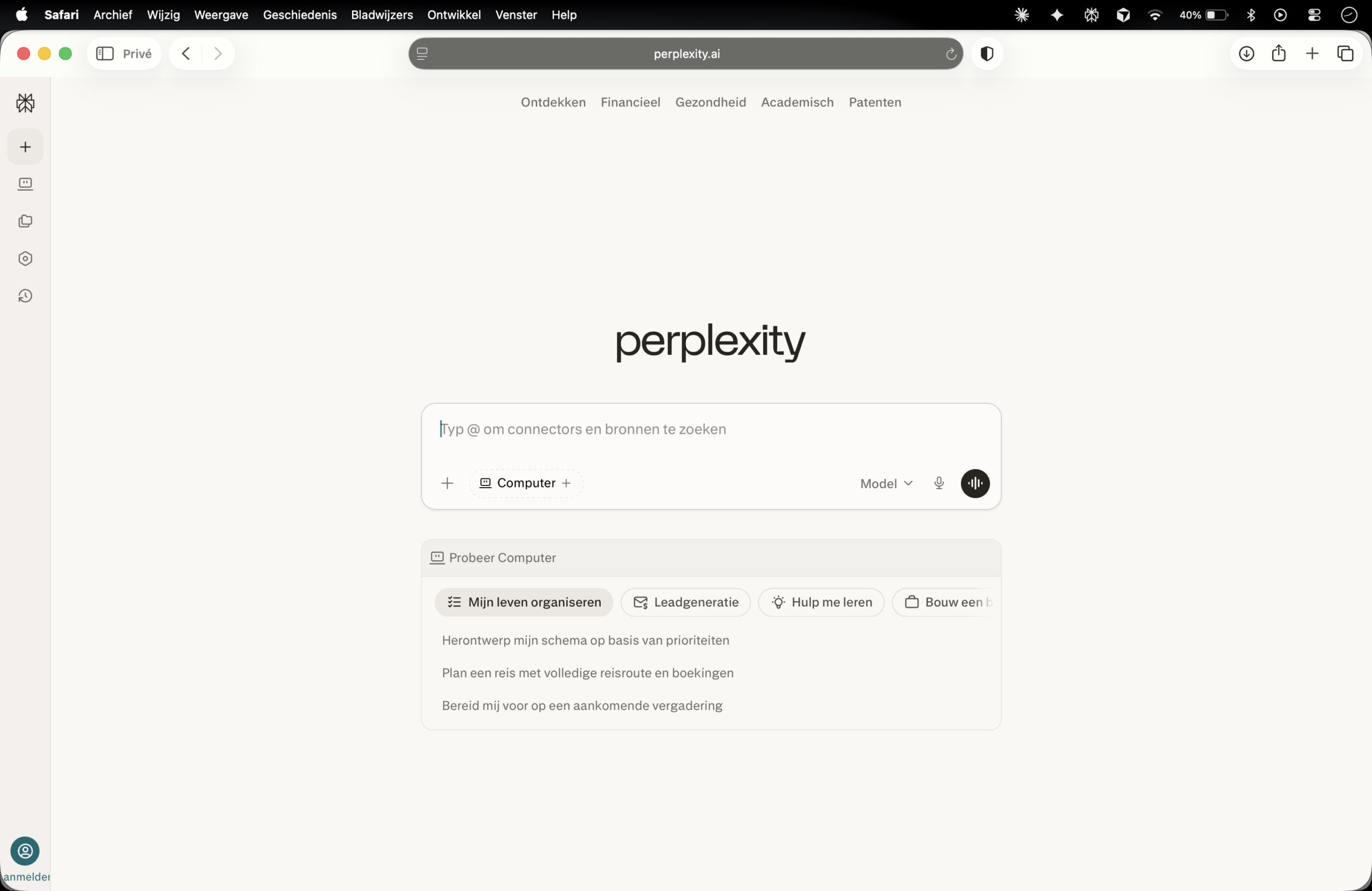 Screenshot van Perplexity