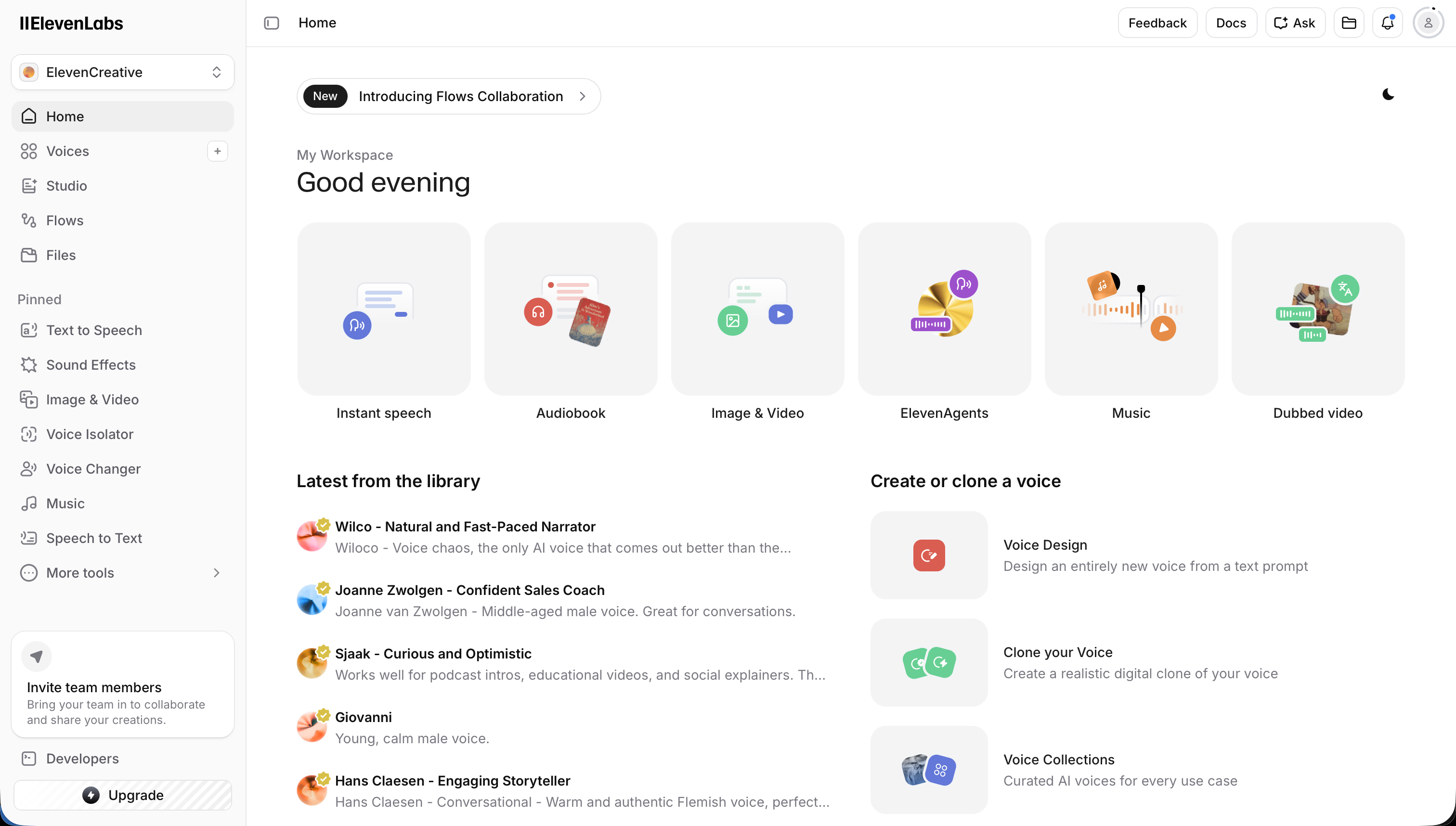 Screenshot van ElevenLabs