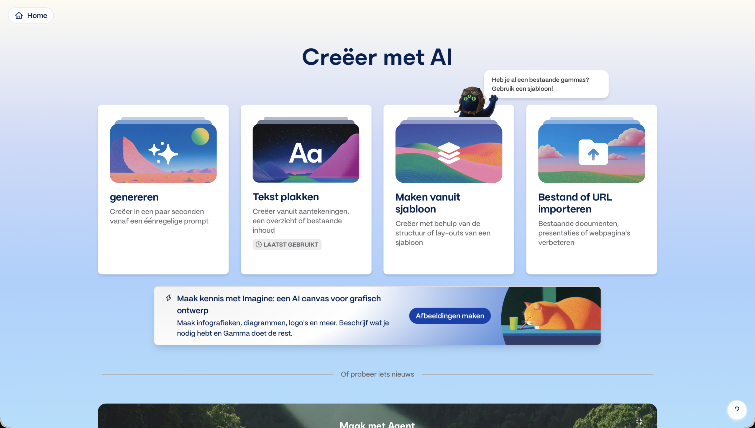 Screenshot van het beginscherm van Gamma