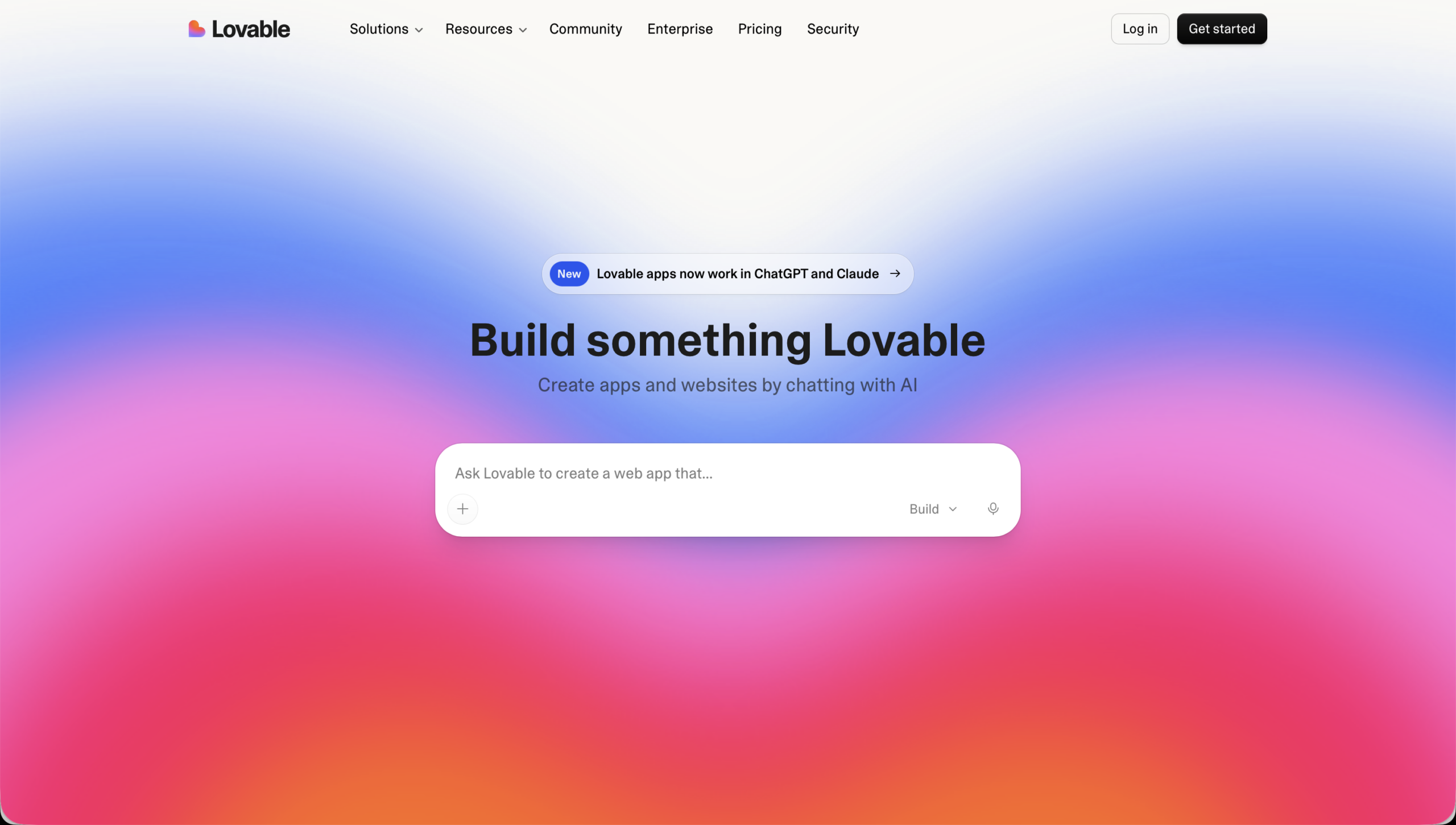 Screenshot van het beginscherm van Lovable